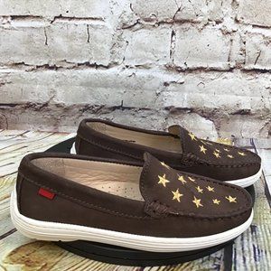 Marc Joseph Kids Brown Leather Moc Toe Gold Star Slip On Dress Loafers Size 12